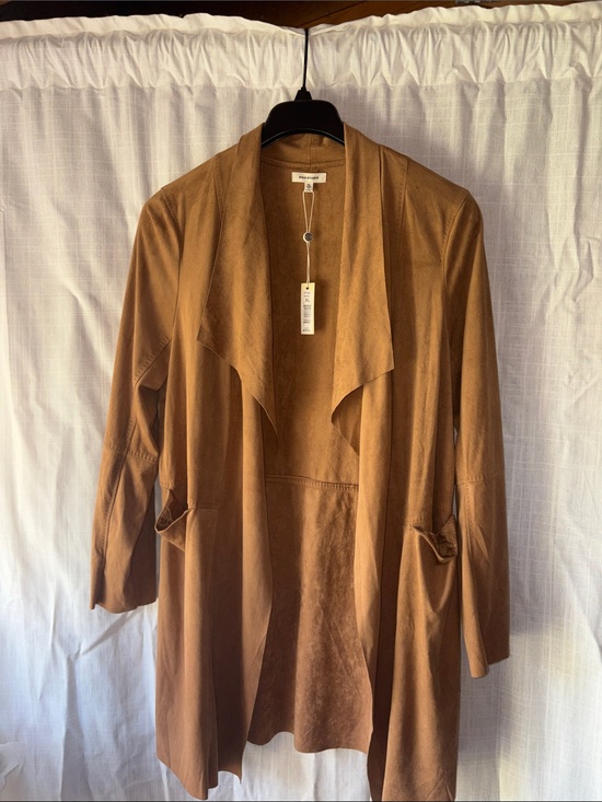 Max Studio Jackets & Blazers - Max Studio Camel Faux Suede Open-Front Draped Trench Coat